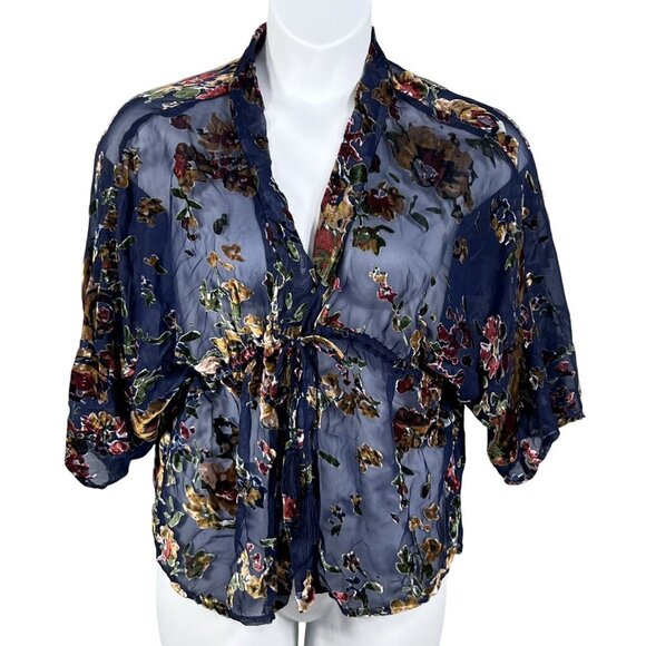 Velvet Burnout Floral Sheer Kimono Top Women S Artsy Boho Whimsigoth FairyGrunge - Picture 1 of 16